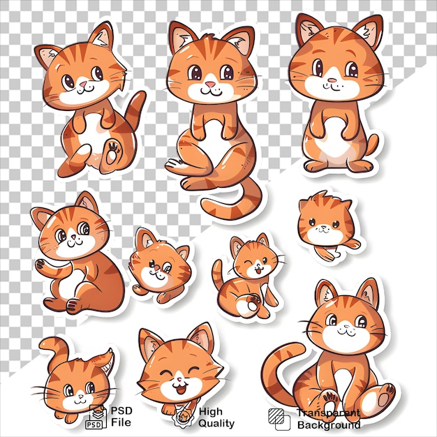 PSD expressive orange cat cartoons with crisp white background