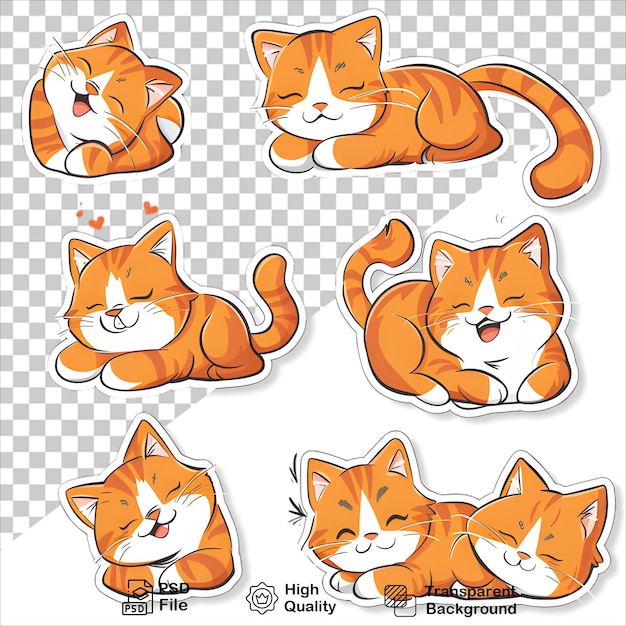 PSD expressive orange cat cartoons with crisp white background