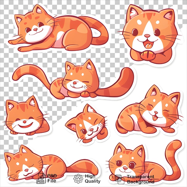 Expressive Orange Cat Cartoons with Crisp White Background