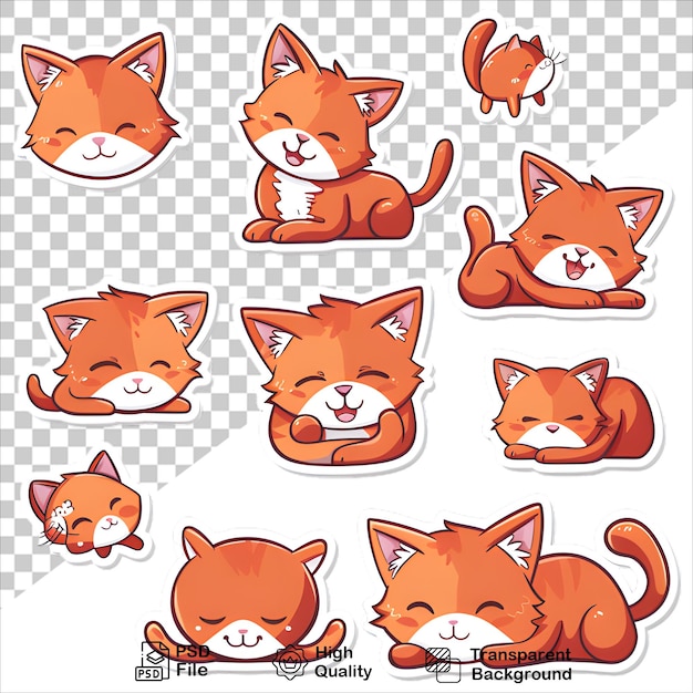 PSD expressive orange cat cartoons with crisp white background