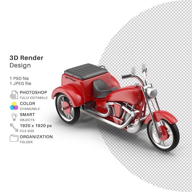 Exquisite 3D Modeling of Vintage Motorized Tricycle Retro Bike PSD Design