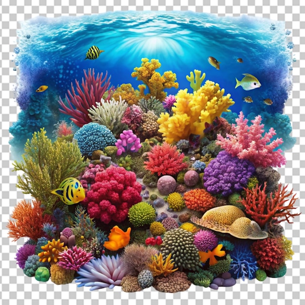 PSD exquisite coral reef with vibrant sea life transparent background