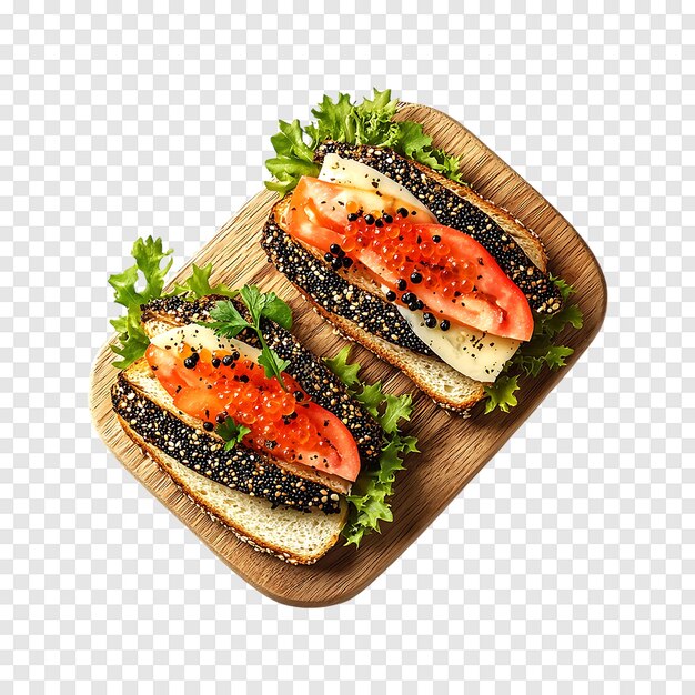 PSD exquisite sandwiches with caviar isolated on a transparent background for sophisticated visuals