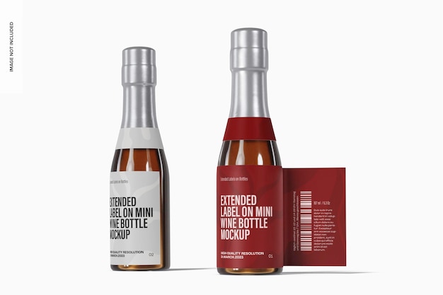 Extended Label on Mini Wine Bottle Mockup, Side View