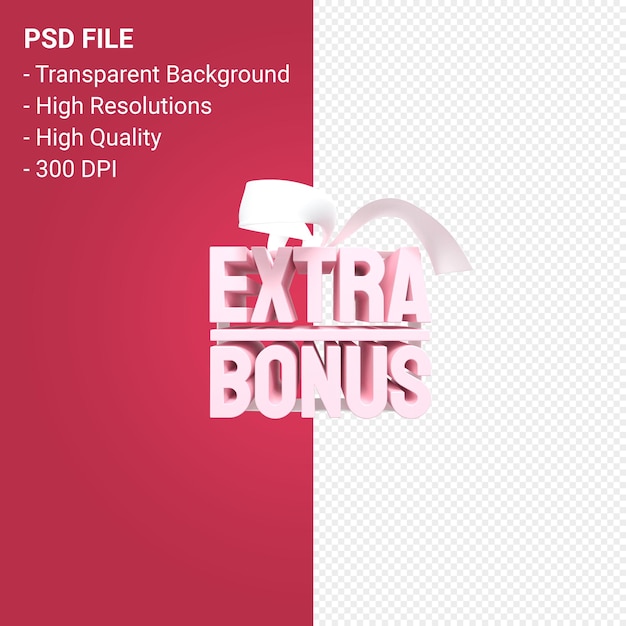 PSD extra bonus sale with bow and ribbon 3d design on isolated background