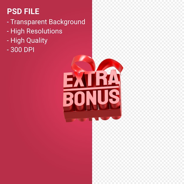 PSD extra bonus sale with bow and ribbon 3d design isolated