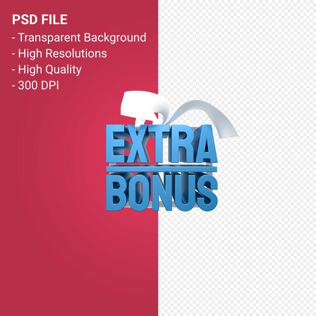 PSD extra bonus sale with bow and ribbon 3d design isolated