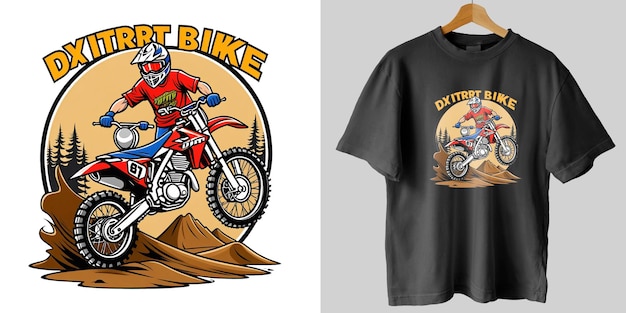 PSD extreme dirt bike cartoon vector illustration biker t shirt design