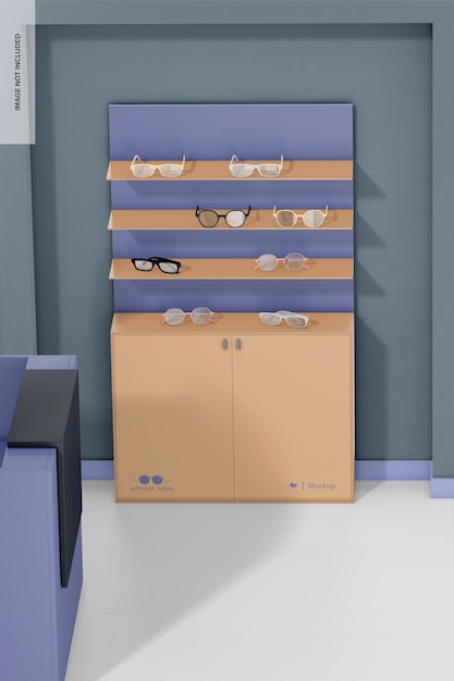 Eyeglasses Exhibitor Mockup with Desk