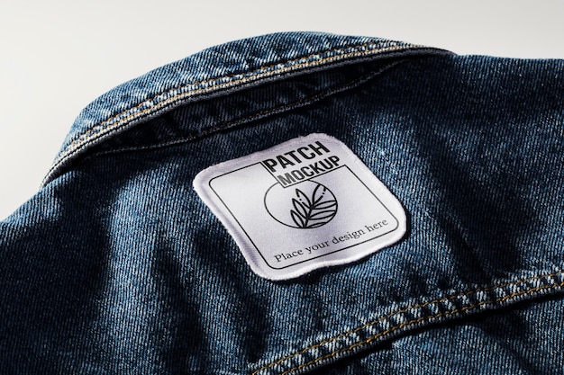 PSD fabric clothing patch mock-up on denim