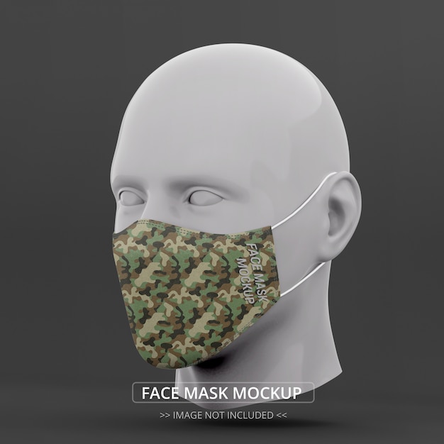 PSD face mask mockup perspective view man mannequin