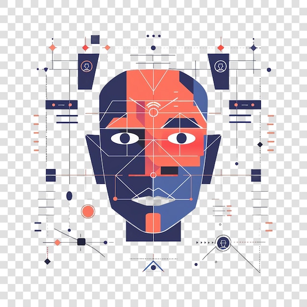 Face recognition system realistic photo isolated on transparent background