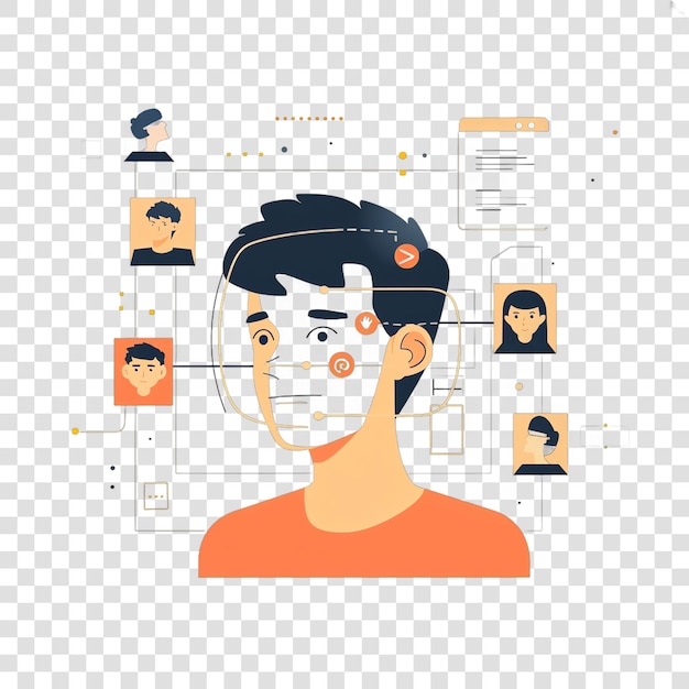 Face recognition system realistic photo isolated on transparent background