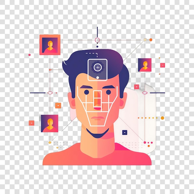 PSD face recognition system realistic photo isolated on transparent background