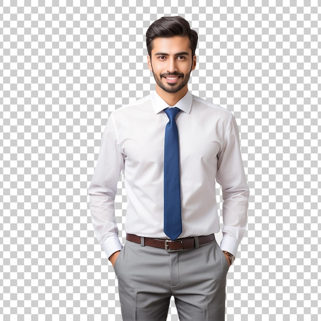 Face of a young handsome Persian businessman in a suit thinking isolated on a transparent background