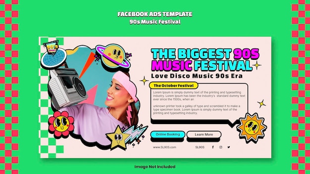 PSD facebook ads template music festival retro 2023