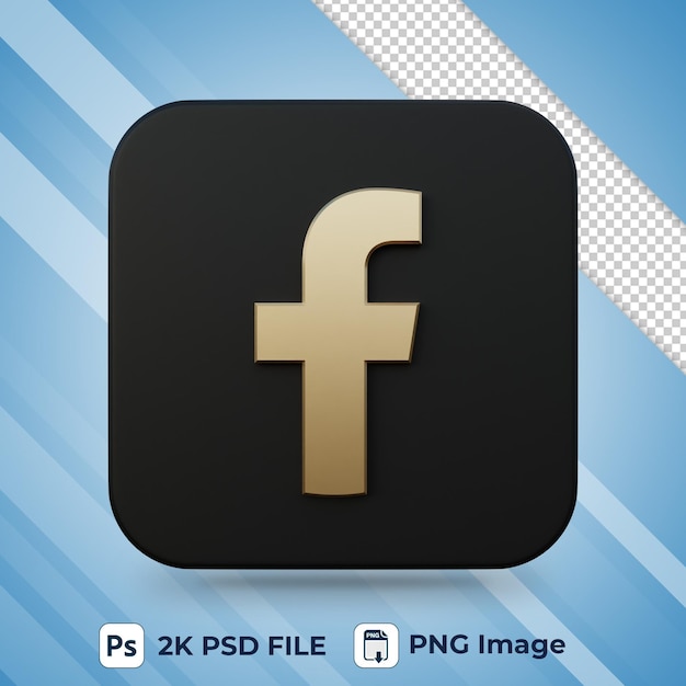 facebook gold and black social media 3d icon for UI design