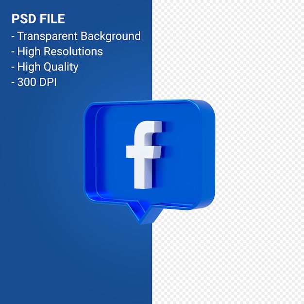 Facebook logo on notify 3d rendering isolated