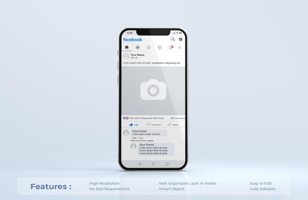 PSD facebook on mobile phone mockup