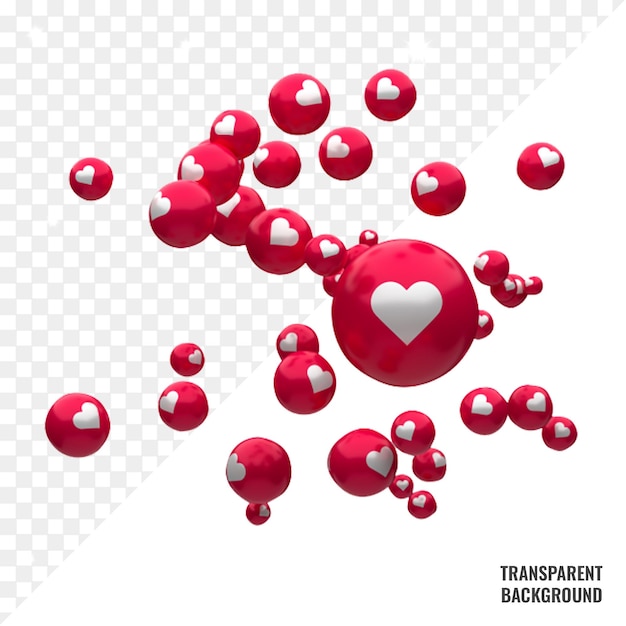 Facebook reactions emoji 3d render balloon symbol with heart psd