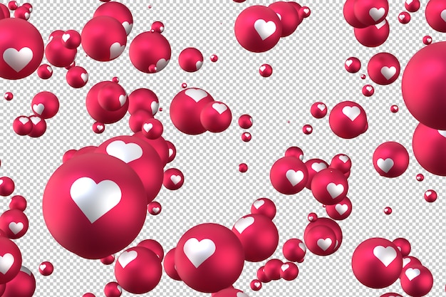 Facebook reactions heart emoji 3d render on transparent background,social media balloon symbol with heart