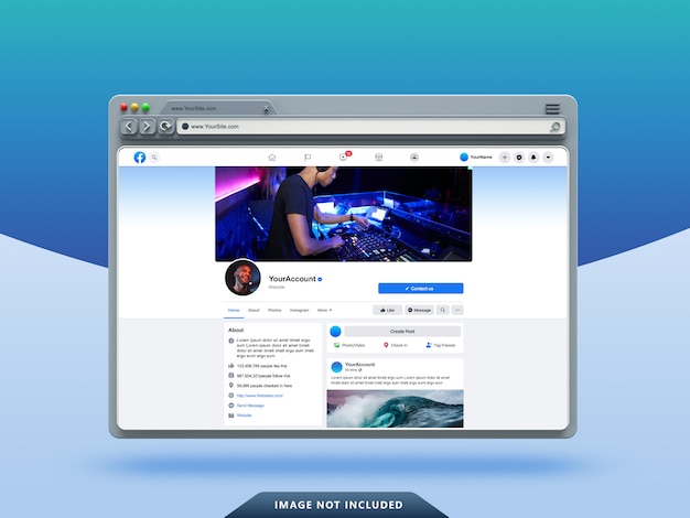 PSD facebook ui template on 3d web browser mockup