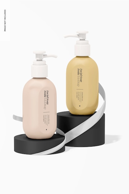 Facial Soap Bottles with Pump Mockup