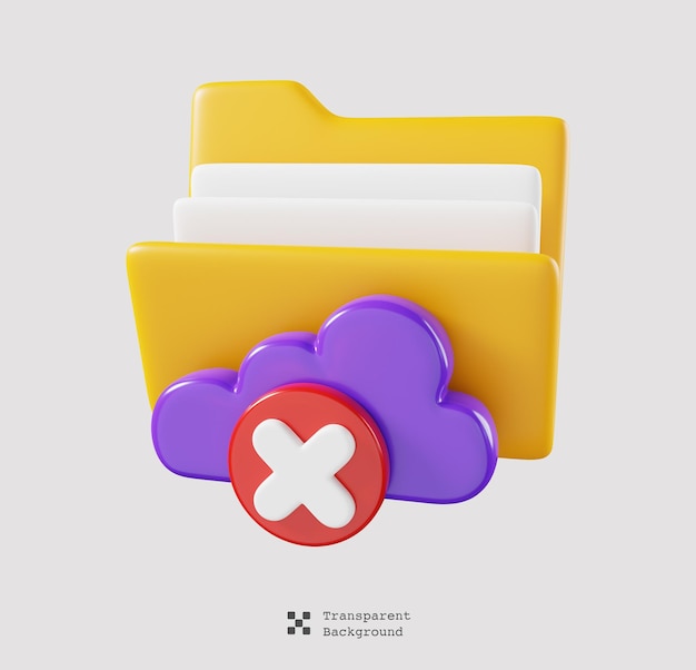 Failed access cloud storage folder isolated. File folder cute minimal icon concept. 3D render