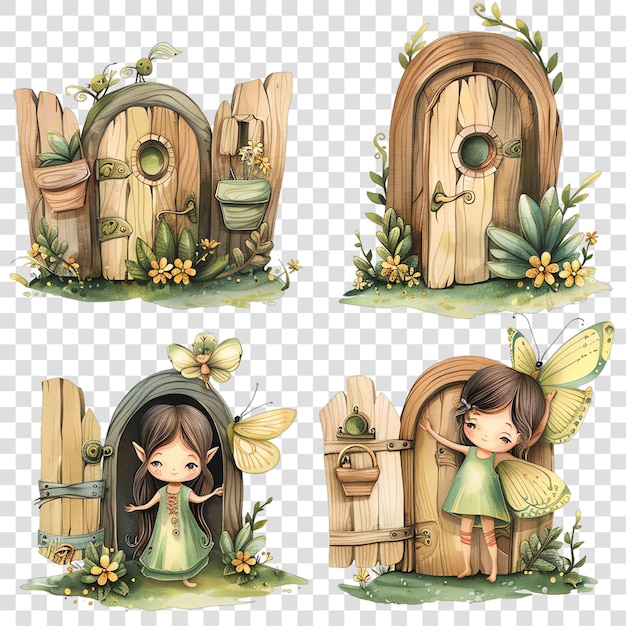 PSD fairy garden gate watercolor nurseryon transparent background