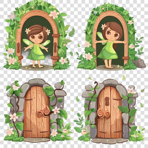 PSD fairy garden gate watercolor nurseryon transparent background