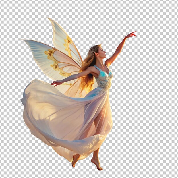 PSD a fairy is dancing in the desert wearing a vibrant dress