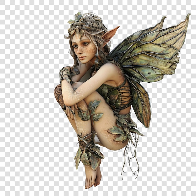 PSD fairy in sitting position realitic isolated on transparent background