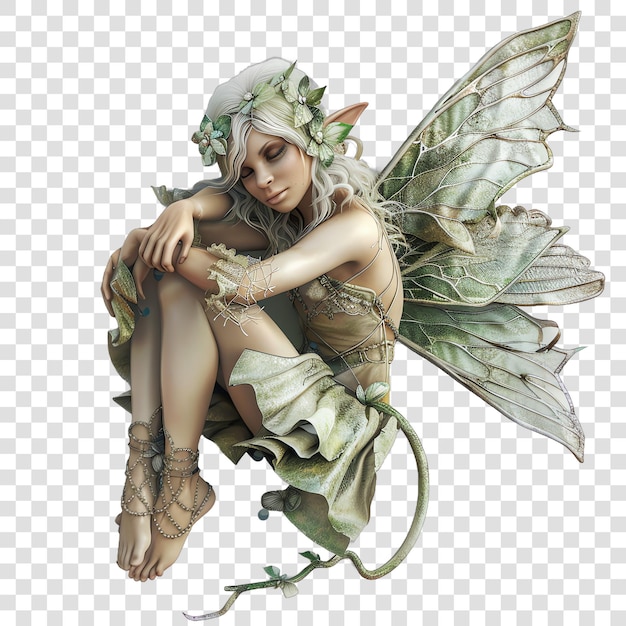 fairy in sitting position realitic isolated on transparent background