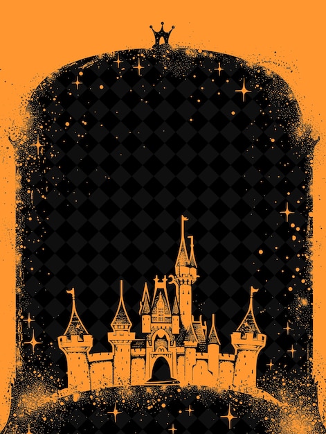 Fairy Tale Castle Frame With Glitter String and Crown Shapes PNG Creative Background Design