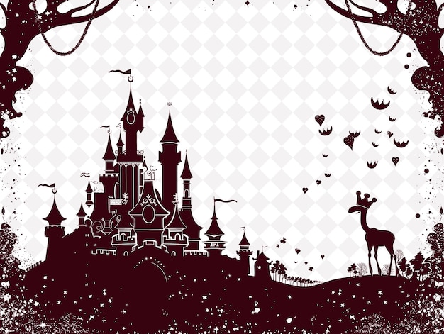 Fairy Tale Castle Frame With Glitter String and Crown Shapes PNG Creative Background Design