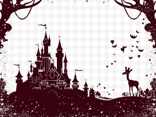 PSD fairy tale castle frame with glitter string and crown shapes png creative background design