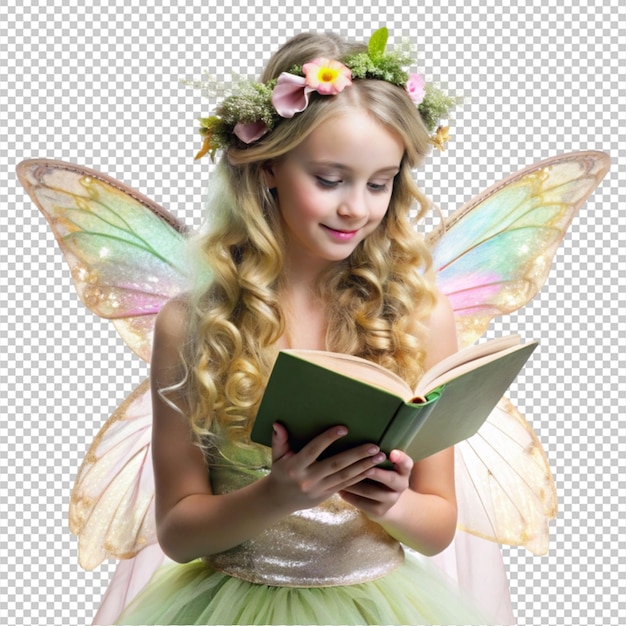 PSD a fairy with a book in her hands isolated on transparent background