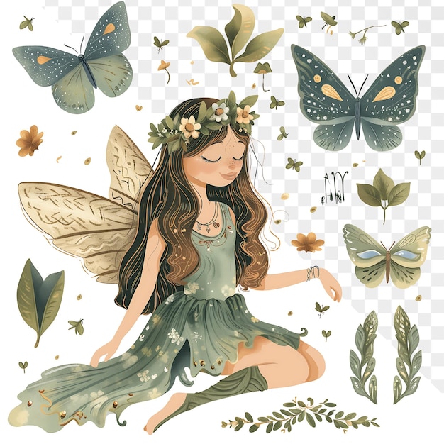 PSD a fairy with a butterfly on her head