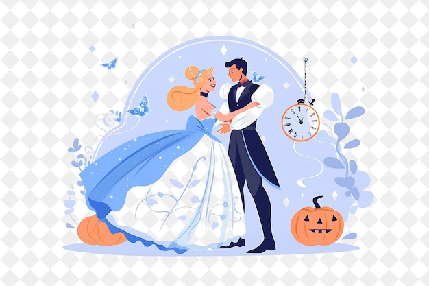 Fairytale Ball With Cinderella and Prince Charming Dancing D People Life Style Flat Illustration