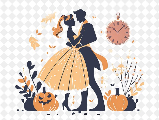 PSD fairytale ball with cinderella and prince charming dancing d people life style flat illustration