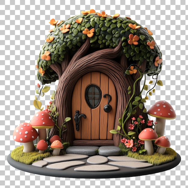 Fairytale Mushroom House with Floral Accents and Stone Path