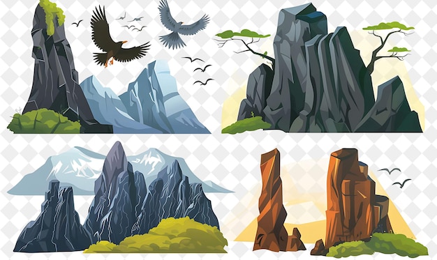 PSD fairytale rocky landscape with majestic cliffs and soaring e illustration natural scenery design