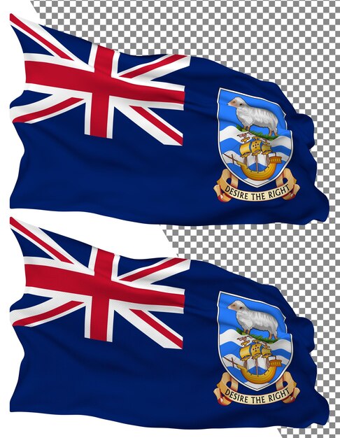 Falkland Islands flag wave isolated plain bump texture transparent background 3d rendering