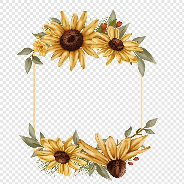 Fall Autumn Flower Wreath Made of Rustic Sunflower PNG Clipart Illustrations