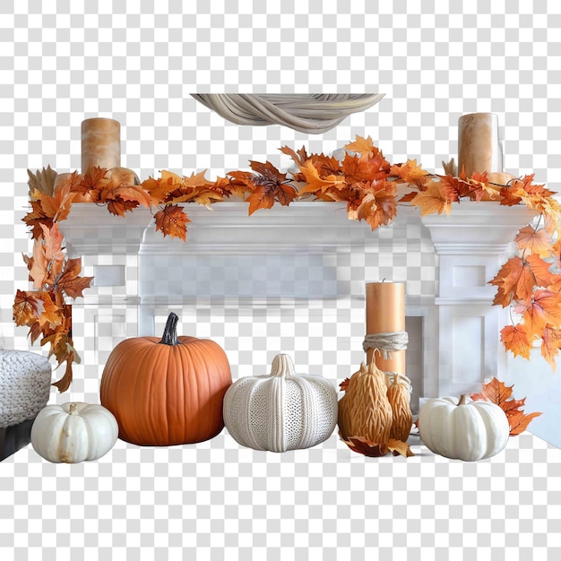 PSD fall mantel decor fall autumn illustrationon transparent background