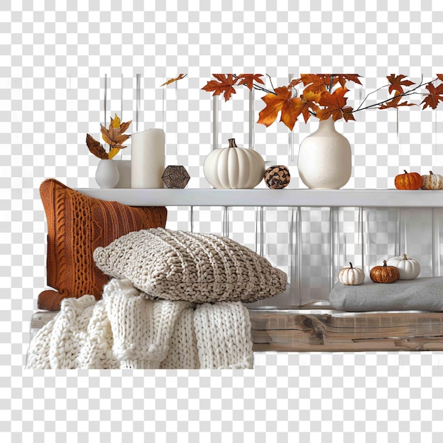 PSD fall mantel decor fall autumn illustrationon transparent background