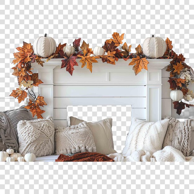 PSD fall mantel decor fall autumn illustrationon transparent background