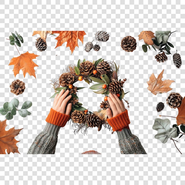 PSD fall wreath making fall autumn illustrationon transparent background