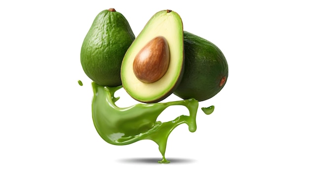 Falling avocado isolated on transparent background