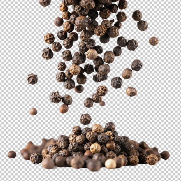 falling black pepper peppercorn on transparent background